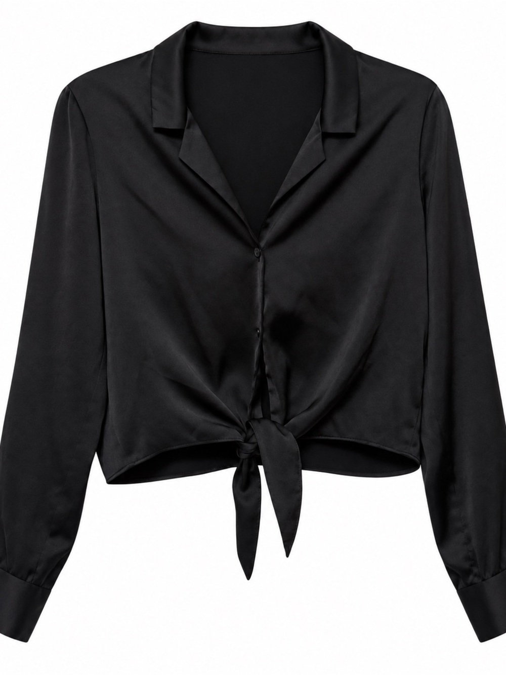 ๐ฆ Wilfred| Aritzia Black Satin Tie Front Blouse Size Small - Picture 2 of 9